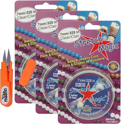 westlake art Stretch Magic Bead & Jewelry Cord, 0.7mm, Bundle with Embroidery Scissors, Clear Stretch Cord, Long 5m Spool Bracelet Strings, Tangle-Free, Ideal for Bracelets & Crafts (Pack of 3) in Saudi Arabia