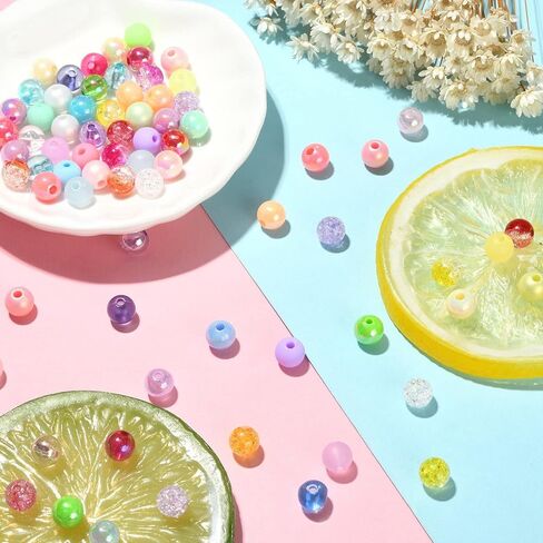 LiQunSweet 300Pcs Imitation Pearl Acrylic Beads Dyed Round for DIY Craft Necklaces Choker Jewelry Repairing Making Supplies - 8x7.5mm in Kuwait