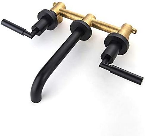 RBROHANT Brushed Gold Wall Mount Faucet Brushed Brass Bathroom Vessel Sink Faucets, 2 Handles, Wall Mounted, Rough-in Valve Included, RB0909 in Saudi Arabia