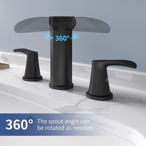 SINGSUO Bathroom Faucets for Sink 3 Hole, 8 Inch Waterfall Bathroom Faucet with 360 Degree Swivel Spout, 2 Handle Widespread Bathroom Faucet with Pop Up Drain, 3 Piece Matte Black Bathroom Faucet in Kuwait