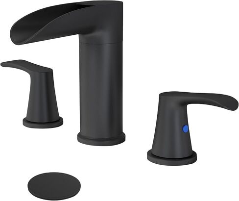 SINGSUO Bathroom Faucets for Sink 3 Hole, 8 Inch Waterfall Bathroom Faucet with 360 Degree Swivel Spout, 2 Handle Widespread Bathroom Faucet with Pop Up Drain, 3 Piece Matte Black Bathroom Faucet in Kuwait