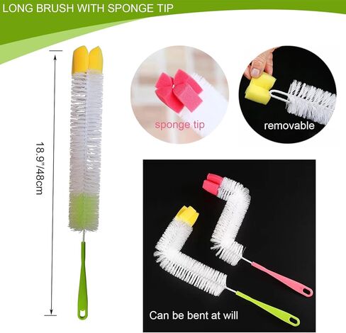 6 قطع فرشاة دلو بمقبض طويل جدًا 28 بوصة، فرشاة تنظيف زجاجات المياه سعة 3 و5 جالون، رأس مرن، مقبض من الفولاذ المقاوم للصدأ قابل للانحناء وقابل للاستبدال (رأسان للفرشاة + 2 فرشاة مقاس 28 بوصة + فرشاة مقاس 18 بوصة) in Kuwait