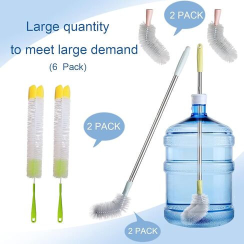 6 قطع فرشاة دلو بمقبض طويل جدًا 28 بوصة، فرشاة تنظيف زجاجات المياه سعة 3 و5 جالون، رأس مرن، مقبض من الفولاذ المقاوم للصدأ قابل للانحناء وقابل للاستبدال (رأسان للفرشاة + 2 فرشاة مقاس 28 بوصة + فرشاة مقاس 18 بوصة) in Kuwait