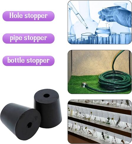 AnRui 6 Pack Rubber Stopper with Hole Black Tapered Lab Seal Rubber Stoppers 13mm to 17mm Test Tubes Bungs Plug for Industrial, Laboratory, Home Use in Saudi Arabia
