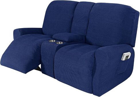 NILUOH Reclining Loveseat with Console Slipcover, 8-Piece Stretch Jacquard Recliner Cover 2 seat Loveseat Recliner Sofa Cover Non Slip Recliner Couch Cover with Storage Pocket (Beige) in Saudi Arabia
