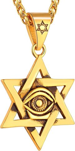 قلادات U7 حورس للرجال والنساء، من الفولاذ المقاوم للصدأ/أسود/مطلي بالذهب مجوهرات رمز صليب مصري، قلادة عين حورس مع سلسلة 22 بوصة in Kuwait