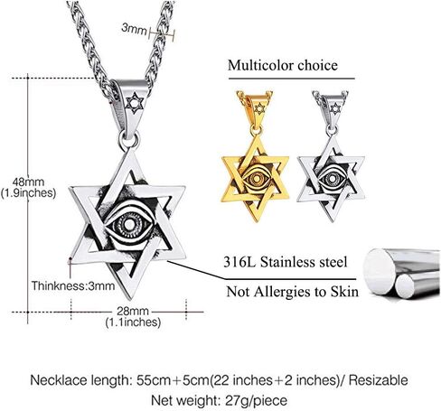 قلادات U7 حورس للرجال والنساء، من الفولاذ المقاوم للصدأ/أسود/مطلي بالذهب مجوهرات رمز صليب مصري، قلادة عين حورس مع سلسلة 22 بوصة in Kuwait