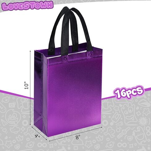 LovesTown 16PCS Blue Shiny Gift Bags, Goodie Bags Party Favor Bags Glossy Tote Bags Medium Size for Wedding Birthday Graduation (8"x 4"x 10") in Saudi Arabia