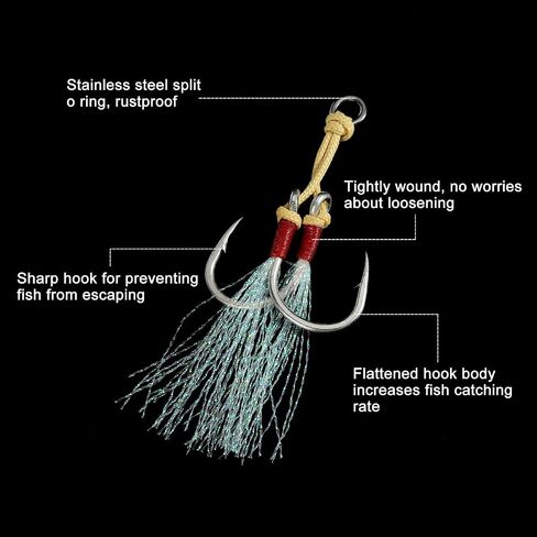 PATIKIL Fishing Assist Hooks Kit, Double Assist Jigging Hook with Glow Tassel for Slow Pitch Jigs Vertical Jigging Lure in Saudi Arabia