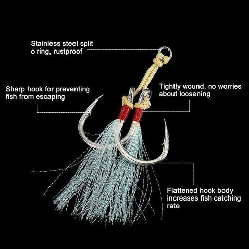 PATIKIL Fishing Assist Hooks Kit, Double Assist Jigging Hook with Glow Tassel for Slow Pitch Jigs Vertical Jigging Lure in Saudi Arabia