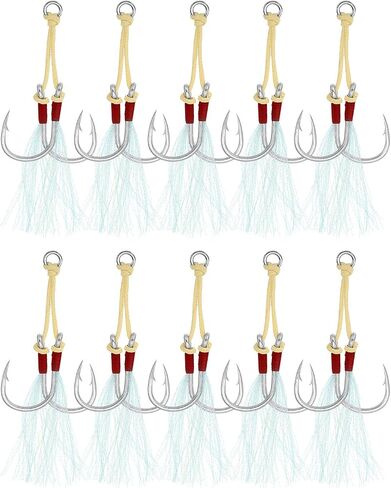 PATIKIL Fishing Assist Hooks Kit, Double Assist Jigging Hook with Glow Tassel for Slow Pitch Jigs Vertical Jigging Lure in Saudi Arabia