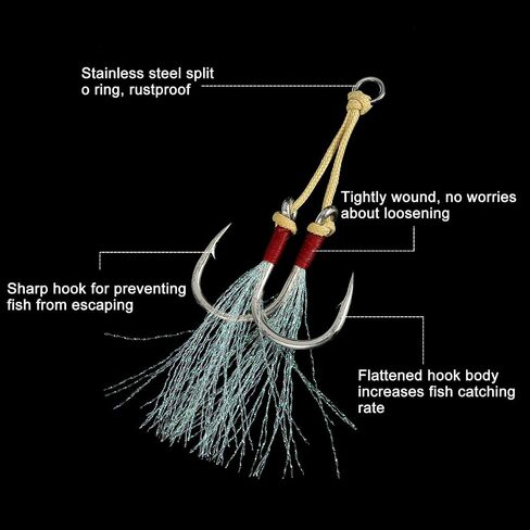 PATIKIL Fishing Assist Hooks Kit, Double Assist Jigging Hook with Glow Tassel for Slow Pitch Jigs Vertical Jigging Lure in Saudi Arabia