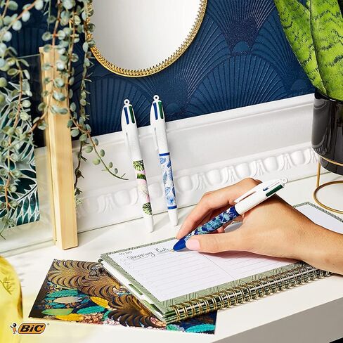 Bic 4 Colours Pens All In One, Multi Coloured Pens All In One, Retractable Ballpoint Pens, Medium 1.0mm, Green, Blue, Red, Black, 5 Pens Per Pack, 1 Pack in Saudi Arabia