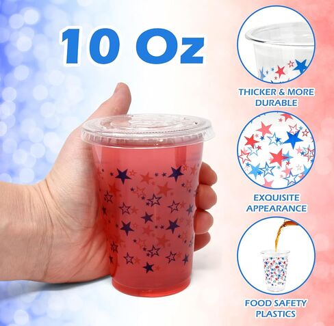 Gift Boutique 50 Pack Disposable Plastic Patriotic Cups 10 oz. With 50 Straw Slot Lids Star Design Clear Drinking Cup for Holiday July 4th Tableware Party Supplies in Saudi Arabia
