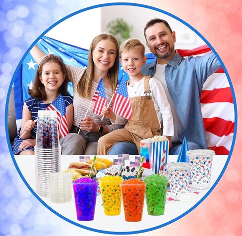 Gift Boutique 50 Pack Disposable Plastic Patriotic Cups 10 oz. With 50 Straw Slot Lids Star Design Clear Drinking Cup for Holiday July 4th Tableware Party Supplies in Saudi Arabia
