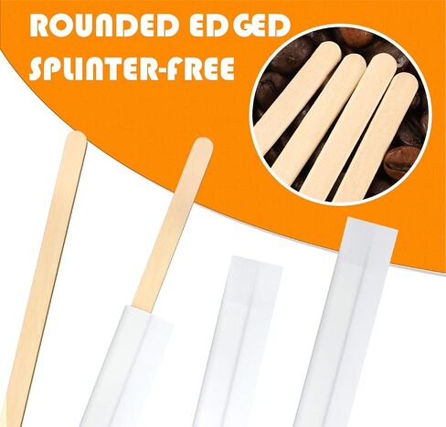 5×1000Pcs Disposable Wood Coffee Stir Sticks Stirrers Individually Paper Wrapped Coffee Tea Beverage Stirrers Stirrings 5.5 Inch,140mm in Saudi Arabia