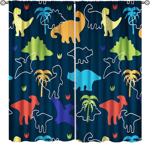 Dinosaur Kids Curtains, Cartoon Colorful Dino Blackout Window Treatments for Boys Girls Children Nursery Living Room Bedroom, Wildlife Safari Animal Patterned Print Drapes 2 Panel Sets,42x45 Inch in Saudi Arabia