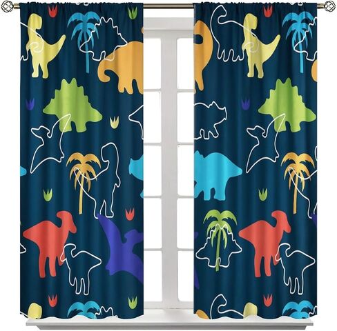 Dinosaur Kids Curtains, Cartoon Colorful Dino Blackout Window Treatments for Boys Girls Children Nursery Living Room Bedroom, Wildlife Safari Animal Patterned Print Drapes 2 Panel Sets,42x45 Inch in Saudi Arabia