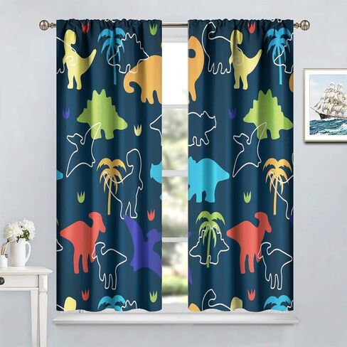 Dinosaur Kids Curtains, Cartoon Colorful Dino Blackout Window Treatments for Boys Girls Children Nursery Living Room Bedroom, Wildlife Safari Animal Patterned Print Drapes 2 Panel Sets,42x45 Inch in Saudi Arabia