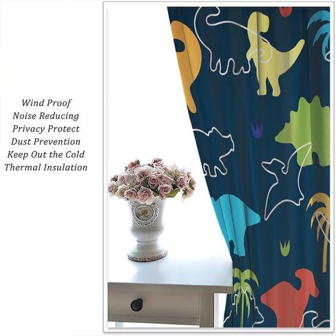 Dinosaur Kids Curtains, Cartoon Colorful Dino Blackout Window Treatments for Boys Girls Children Nursery Living Room Bedroom, Wildlife Safari Animal Patterned Print Drapes 2 Panel Sets,42x45 Inch in Saudi Arabia
