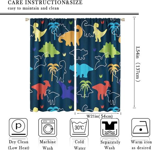 Dinosaur Kids Curtains, Cartoon Colorful Dino Blackout Window Treatments for Boys Girls Children Nursery Living Room Bedroom, Wildlife Safari Animal Patterned Print Drapes 2 Panel Sets,42x45 Inch in Saudi Arabia