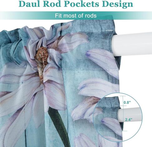 Likiyol Butterfly Swag Curtains Floral Daisy Kitchen Swag Curtain, Farmhouse Teal Swag Valances, Rod Pocket Small Window Curtain for Cafe Bathroom Bedroom Drapes, 60 x 36 Inches in Kuwait