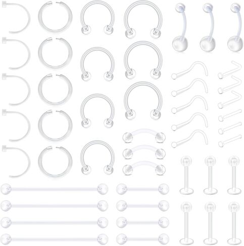 D.Bella Mix Style Clear Piercing Kit Retainer Flexible Lip Nose Eyebrow Nipple Tongue Belly Button Rings Piercing Retainer Bioflex Plastic Industrial Barbell Piercing Retainer in Saudi Arabia