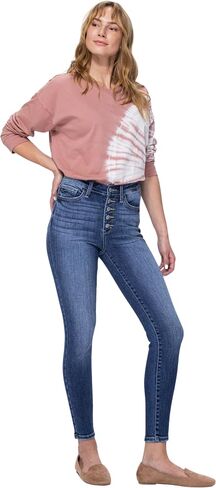 Judy Blue Women's High Waist Button Fly Skinny Jeans 82319 (22) Blue in Saudi Arabia