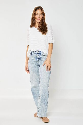 Judy Blue High Waist Mineral Wash Raw Hem Wide Jeans for Women 88828- in Saudi Arabia
