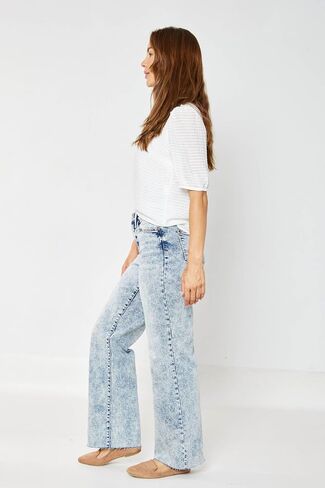 Judy Blue High Waist Mineral Wash Raw Hem Wide Jeans for Women 88828- in Saudi Arabia