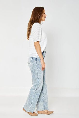 Judy Blue High Waist Mineral Wash Raw Hem Wide Jeans for Women 88828- in Saudi Arabia