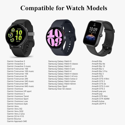 Compatible with Garmin Forerunner 245/645/55 Watch Band, 20mm Soft Silicone for Galaxy Watch 6/5/4, for Garmin Venu/Venu Sq/Vivomove HR/Vivoactive 3/245 Music /645 Music Smartwatch. in Saudi Arabia