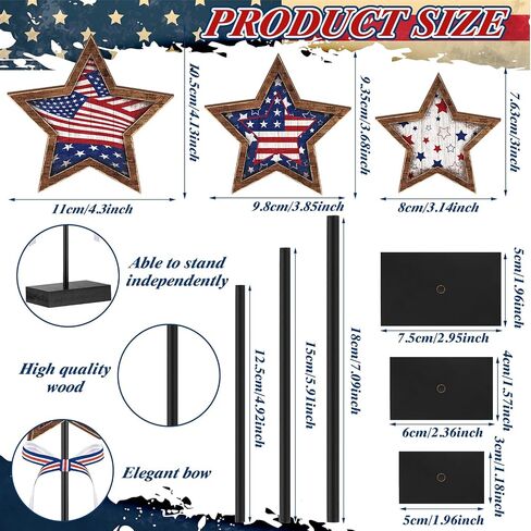 Yinkin 3 Pcs 4th of July Patriotic Table Decorations Rustic Standing Star Block Wooden Star Centerpieces for Tables Memorial Day Decorations Independence Day Tiered Tray Decor (Classic Style) in Saudi Arabia