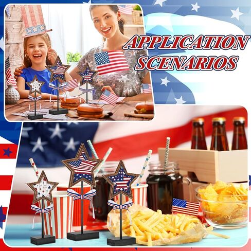 Yinkin 3 Pcs 4th of July Patriotic Table Decorations Rustic Standing Star Block Wooden Star Centerpieces for Tables Memorial Day Decorations Independence Day Tiered Tray Decor (Classic Style) in Saudi Arabia