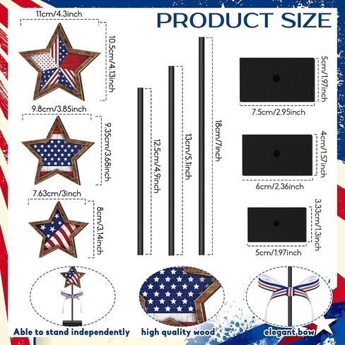Yinkin 3 Pcs 4th of July Patriotic Table Decorations Rustic Standing Star Block Wooden Star Centerpieces for Tables Memorial Day Decorations Independence Day Tiered Tray Decor (Classic Style) in Saudi Arabia