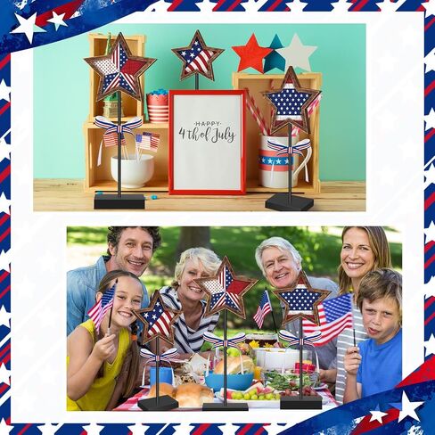Yinkin 3 Pcs 4th of July Patriotic Table Decorations Rustic Standing Star Block Wooden Star Centerpieces for Tables Memorial Day Decorations Independence Day Tiered Tray Decor (Classic Style) in Saudi Arabia