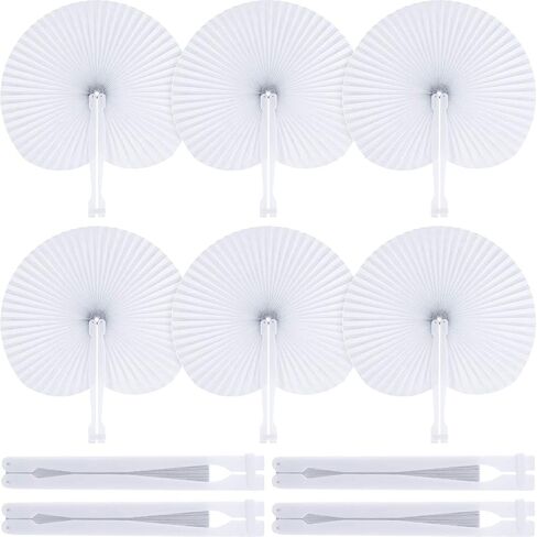 12 Pieces Paper Fans,Black Bulk Folding Foldable Hand Handheld Fans Wedding Decorations Round Shaped Accordion Fans with Plastic Fan Handles for Wedding Birthday Guest Party Favors DIY in Saudi Arabia