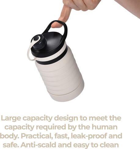Hydrate Collapsible Water Bottle, 14.2oz - Expandable from 4.3" to 7.4" - Portable Silicone Leakproof Folding Cup - Flexible Liquid Container - Reusable Blue Drink Storage for Travel - Secure Drinking in Saudi Arabia