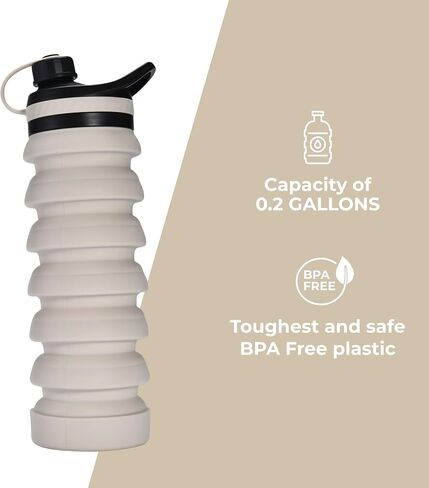 Hydrate Collapsible Water Bottle, 14.2oz - Expandable from 4.3" to 7.4" - Portable Silicone Leakproof Folding Cup - Flexible Liquid Container - Reusable Blue Drink Storage for Travel - Secure Drinking in Saudi Arabia