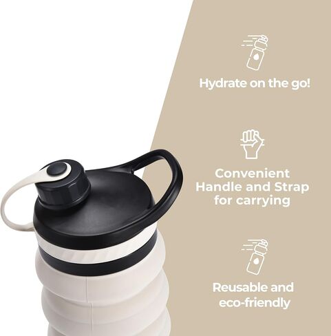 Hydrate Collapsible Water Bottle, 14.2oz - Expandable from 4.3" to 7.4" - Portable Silicone Leakproof Folding Cup - Flexible Liquid Container - Reusable Blue Drink Storage for Travel - Secure Drinking in Saudi Arabia