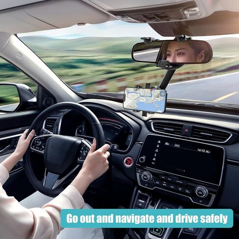 IKOPO Car Phone Holder Rearview Mirror Mount, Sturdiest Shockproof Mobile Cell Phone Mount for Car with Adjustable Arm Suitable All Phones and All Car Rearview Mirror in Kuwait