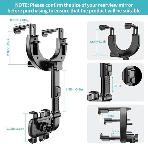 IKOPO Car Phone Holder Rearview Mirror Mount, Sturdiest Shockproof Mobile Cell Phone Mount for Car with Adjustable Arm Suitable All Phones and All Car Rearview Mirror in Kuwait