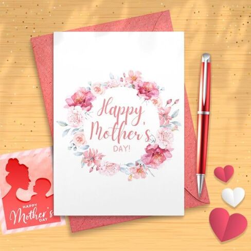 Mother's Day Card - Happy Mother's Day! | Blank Inside, Boho Card, Floral Card, Handmade Card, Mother's Day Gift, Card With Envelope [01706] in Saudi Arabia