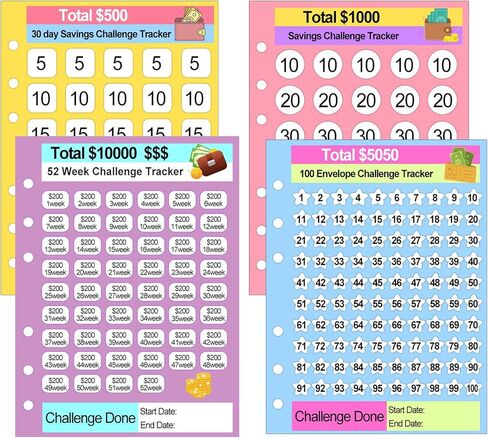 Money Saving Challenge Binder Trackers for 6 Ring A5 Binders Monthly Savings Challenge Tracker Cards 6x8 100 Envelopes,52 Week,30 Day 100 Day,Savings Challenges Binder (5050) in Saudi Arabia