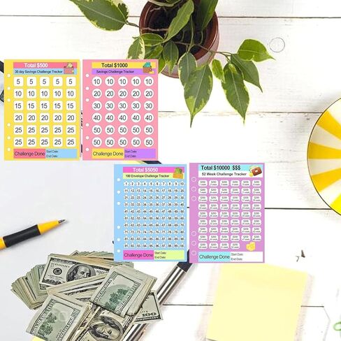 Money Saving Challenge Binder Trackers for 6 Ring A5 Binders Monthly Savings Challenge Tracker Cards 6x8 100 Envelopes,52 Week,30 Day 100 Day,Savings Challenges Binder (5050) in Saudi Arabia