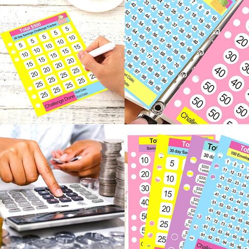 Money Saving Challenge Binder Trackers for 6 Ring A5 Binders Monthly Savings Challenge Tracker Cards 6x8 100 Envelopes,52 Week,30 Day 100 Day,Savings Challenges Binder (5050) in Saudi Arabia