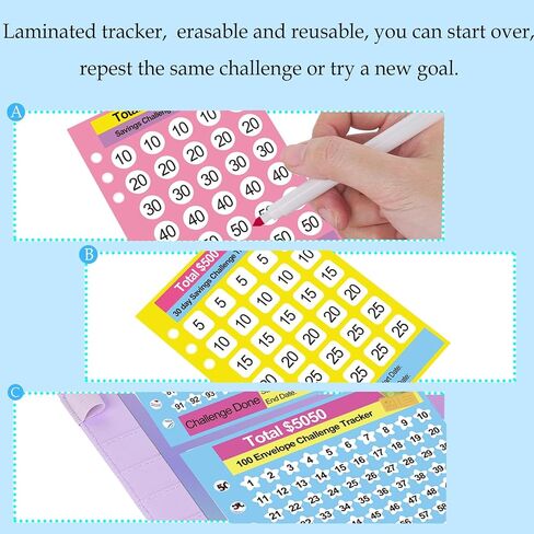 Money Saving Challenge Binder Trackers for 6 Ring A5 Binders Monthly Savings Challenge Tracker Cards 6x8 100 Envelopes,52 Week,30 Day 100 Day,Savings Challenges Binder (5050) in Saudi Arabia
