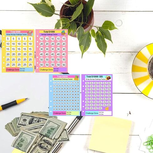 Money Saving Challenge Binder Trackers for 6 Ring A5 Binders Monthly Savings Challenge Tracker Cards 6x8 100 Envelopes,52 Week,30 Day 100 Day,Savings Challenges Binder (5050) in Saudi Arabia