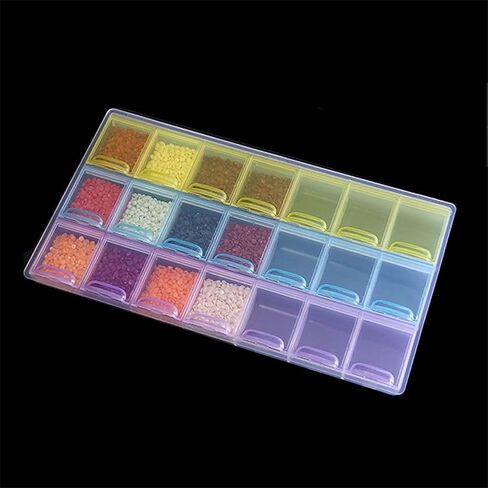 lasenersm 1 Pack Diamond-Paint-Art Container 21 Grids Diamond-Paint-Art Storage Box Plastic Rectangle Bead Storage Containers Jewelry Organizer Storage Container Nail Art Storage Case, Multicolor in Saudi Arabia