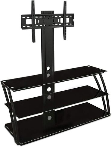 Mount-It! TV Stand with Mount and Storage Shelves, Entertainment Center Fits 32 to 60 Inch Screens, VESA 100x100 to 600x400, Glass Shelving, 88 Lbs, Black MI-864 in Saudi Arabia